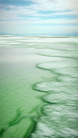 A seafoam green snowfield near a tundra painted by Leonardo da Vinci