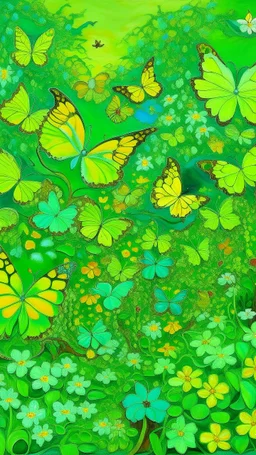 A lime green kingdom with butterflies painted by Vincent van Gogh