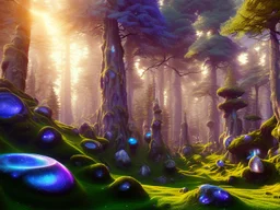 white crystal cosmic and galactic ambiance hill forest sky rocks sunny trees pools surreal, full of details, smooth, bright sunshine，soft light atmosphere, light effect，vaporwave colorful, concept art, smooth, extremely sharp detail, finely tuned detail, ultra high definition, 8 k, unreal engine 5, ultra sharp focus