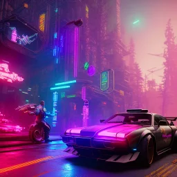 photo quality, unreal engine render, highest quality, vivid neon colors, volumetric lighting, cyberpunk 2077, ninja, bike, deep colors in a dark setting background, post-apocalyptic,