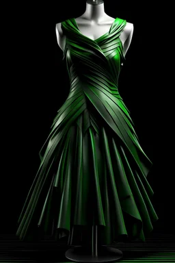 A dark green leather dress, without sleeves,used in pleats, inspired by the fractal in nature.