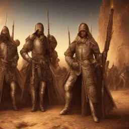 an historical army in the desert , oasis , dark , torch , night