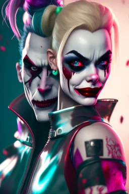 Harley Quinn and joker, high delicate defined details, beautiful, atmospheric, matte, 3 d 8 k octane rendered, sharp focus, illustration, high detail, ultra realistic, highly saturated colors