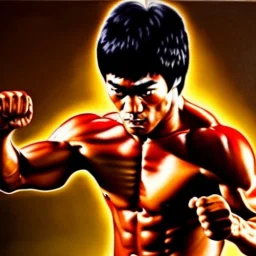 Ultra detailed fullbody Portrait in oil on canvas of Bruce Lee merges RedHulk,extremely detailed digital painting,extremely detailed face,crystal clear Big eyes, mystical colors ,perfectly centered image, perfect composition, rim light, beautiful lighting,masterpiece,8k, stunning scene, raytracing, anatomically correct, in the style of Wizyakuza and robert e howard and InHyuk Lee and Ohrai Noriyoshi and Simon Bisley.