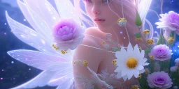 one big crystal subtle flower in a galactic ambiance with a beautiful fairy, transparent petals, delicate colors, in the foreground, full of details, smooth，soft light atmosphere, light effect，vaporwave colorful, concept art, smooth, extremely sharp detail, finely tuned detail, ultra high definition, 8 k, unreal engine 5, ultra sharp focus