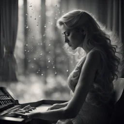 As the music reaches its climax, the woman's body begins to sway back and forth, as if she's lost in the emotions of the song. Tears well up in her eyes, and she lets out a soft, mournful sigh. The recording ends, and she sits back in her chair, lost in thought once againAnd she looks in the other direction