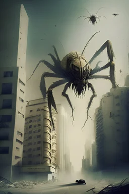 A very terrible monster destroying Tehran with an insect-like image