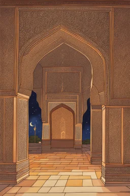 inside a Mughal mosque at night, by artist "Ingrid Umber", by artist "Sienna Lamberts"