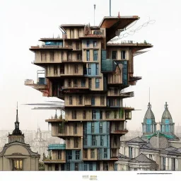 A whole city in a towe+modular house+house over house"+Beaux Arts architecture+palladio+detailed facades biopunk+Bueno Aires+turin+trieste+ +Book illustration by Gediminas Pranckevičius, Jean Baptiste Monge, Brian Kesinger, Anton fadeev, Kilian Eng, strong lines, high contrast vibrant colors, highly detailed, 16k resolution, trending on behance