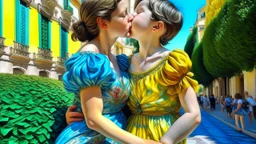 Neoclassicism mother and child kissing whole body zoom out realistic cote d'azur colorfull