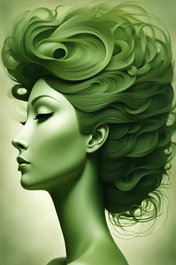 Masterpiece, whole head in view, Abstract, woman silhouette, only hair soft green color, In the style of Naoto Hattori, Aubrey Beardsley, Jean Cocteau, , Masterpiece