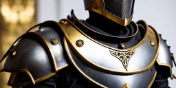 apocalypse, chaotic, magnificent, realistic, colorful, massive, epic, ray tracing, cinematic, 8k, HD, Ultra High Definition, photo film, film grain, hyper-detailed, old tarnished ornate rusty Hyper detailed Gold Gothic Medieval Knight helmet with opaque glass visor covering face and matching suit of armor