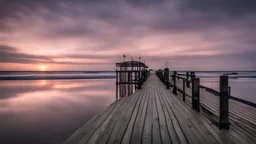 Dramatic pier before cloudy sunrise