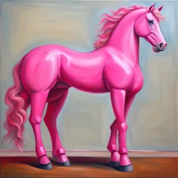 Big pink plastic horse.19th painting