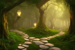  stone path lanterns forest