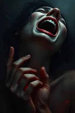 Hyperrealistic human woman cry and howling, pain, thriller, alone, dark colors, sharp focus, surreal shapes, faded colors, dark mood, surreal, dramatic atmosphere. intricate, stunning textures , mystery. stunning illustration