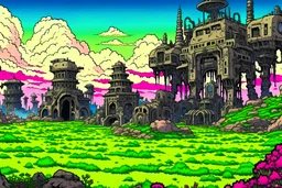 landscape of ruins and the remains of monsters anime