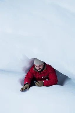 man living under the snow like a mouse