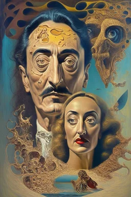 Artwork entitled "The Secret" depicts Salvador Dali's self-portrait living the woman he hated and developing compassion; surrealism; award-winning, intricate, insanely detailed, elegant