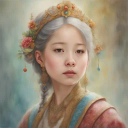 oilcolor portrait, facing right, studio photo, fantasy background, elegant, artstation, deviantart, cgsociety, sharp focus, intricate details, masterpiece, highly detailed, by Stephanie Pui-Mun Law