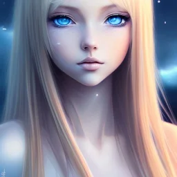 A realistic anime wifu character, blue eyes, full body, blonde hair, masterpiece, expert, hyperrealism