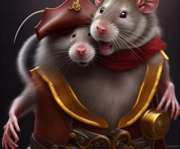 Back lit photo of a humanoid rat dressed as a pirate, detailed, realistic, cinematic, by drew struzan