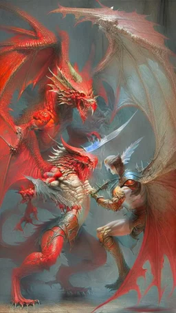 red dragon fighting an angel