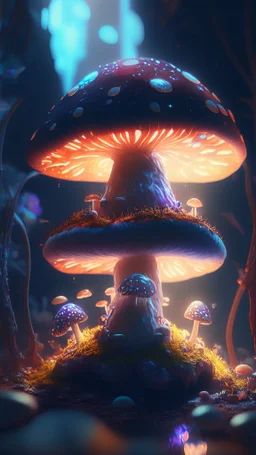 little mushroom living, bipede, a masterpiece, dynamic lighting, hyperdetailed, splash screen art, trending on Artstation, deep color, Unreal Engine, volumetric lighting