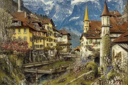 Spring in Switzerland elegant extremely detailed fantasy intricate 8k very attractive beautiful high definition crisp quality colourful Jean-Baptiste Monge bernard buffet