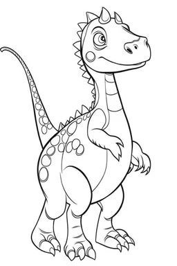 simple one stroke coloring drawing of a cute full body friendly looking dinosaur with white background