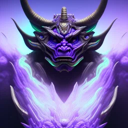 oni purple mask in galaxy, teal and purple smoke, detailed, realistic, 4k