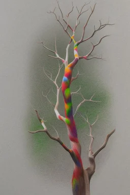 Realistic drawing with colored pencils of a tree on a white background