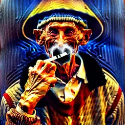 Portrait of OLd Fishermen wearing bucket hat and smoking wooden pipe by edvard munch 8k