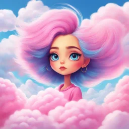 [art in the style of Dr. Seuss] Taarakianeyes as she peered down at you. surrounded by fluffy cotton-candy clouds