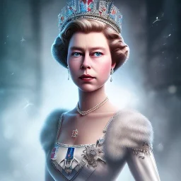  queen elizabeth, dramatic, dramatic lighting, pixar style, volumetric lighting, hyperrealism, 8k, high quality, photorealistic, lot of details