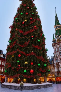 Christmas tree standing in the middle of town square