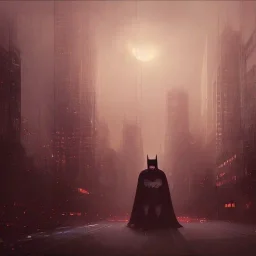 fat batman, dramatic light, cityscape, twilight, dystopian setting, high contrast, painted by greg rutkowski, cinematic