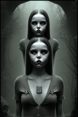 Wednesday Adams in 3d scary dark room Escher style