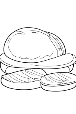 Coloring page for toodlers, with a baked bread, very Bold outlines and white background, minimal number of elements, very simple, very thick outlines