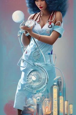 Retro-futuristic intricately drawn nurse Pin up Poster, detailed face. Beautiful woman. in the style of Full body hiphop streetwear drip highly detailed, hyperdetailed painting, complex, 8K, HD