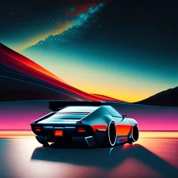 modern Car drifting in night in random landscape, peinture realiste , flat palette