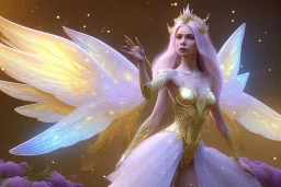  beautiful cosmic fairy, long hair, golden skin, nice smiling, transparent wings, magic glamour make up, delicate colors, beautiful glamour galactique dress, ultra sharp focus, 8k, unreal engine 5, extremely sharp detail, light effect, soft light atmosphere of a spaceship, smooth, full of details, face in front, complete vision of face and hair and body