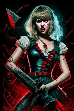 Taylor Swift as a vampire with chainsaws for arms