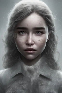 clouds of gray fog as Emilia Clark’s face, dissolving, disintegrating, 8k resolution, realistic, intricate, 8k resolution, high-quality, fine-detail, digital art, detailed matte, volumetric lighting, dynamic lighting, photorealistic