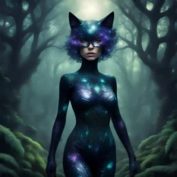 GALAXY CAT WOMAN INTO A DEEP FOREST WITH FRACTALS