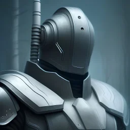 High detail photoshop painting of a 7 foot tall man in bulky matte grey futuristic segmented powered armor suit with full face helmet, power pack and bulky gauntlets, in the style of Appleseed Alpha