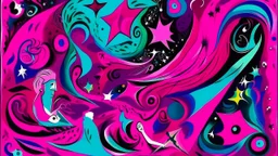 A magenta outer space with swirling stars painted by Pablo Picasso