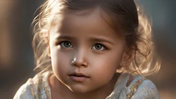 Thoughtful appealing 2-year-old migrant girl, engaging, tearful, aware, worried, intelligent, hopeful, fearful, showing her head and upper body, perfect sparkling eyes, perfect anatomy, exquisite composition, beautiful detailed intricate detailed octane render, 8k artistic photography, photorealistic, soft natural volumetric cinematic perfect light, chiaroscuro, award-winning photograph, masterpiece, raphael, caravaggio, bouguereau