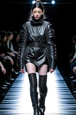 Kryptonian on a fashion runway cyberpunk clothes style without cape