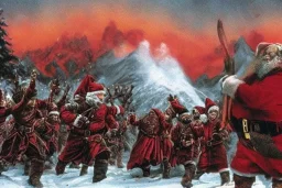 santa claus leading his dwarf army invade Mordor